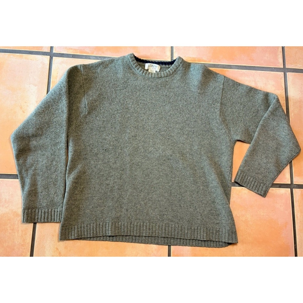 VTG J Crew Sweater Men Large Charcoal Handknit Shetland Wool Made In Hong Kong